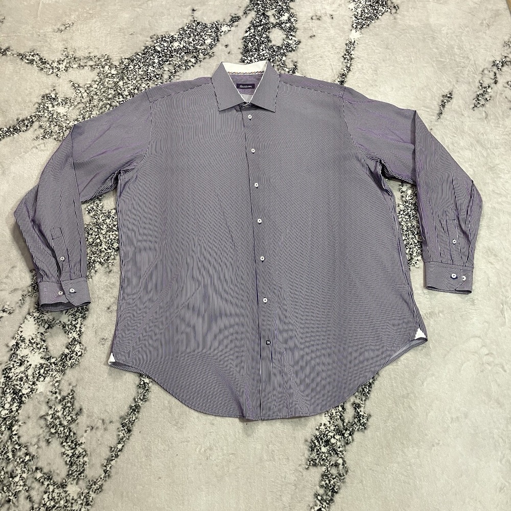 Robert Graham Men's Size 18 38/39 Tall Purple Striped Long Sleeve Button Shirt